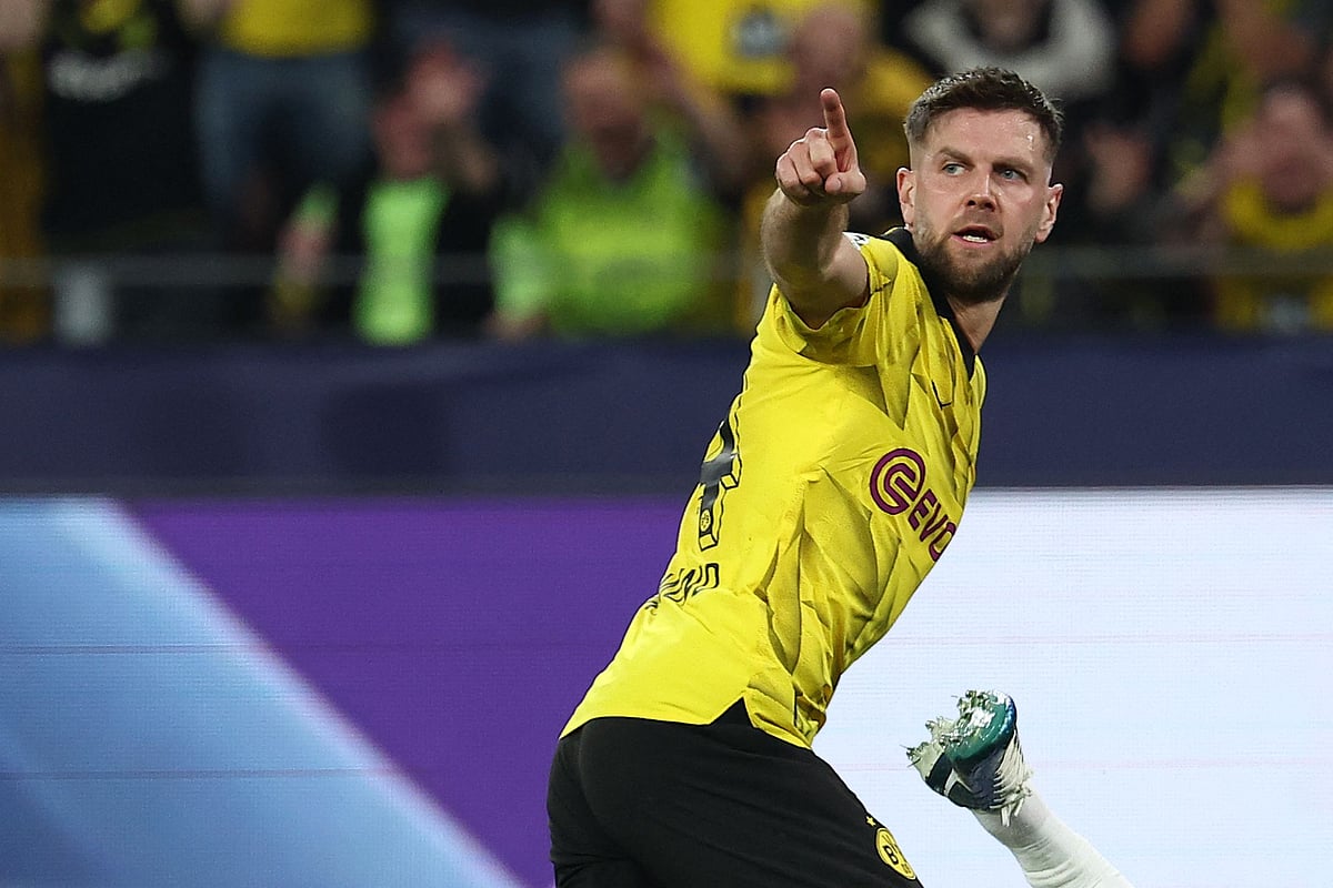 Dortmund's German forward Niclas Fuellkrug celebrates after scoring a goal during the UEFA Champions League semi-final first leg football match between Borussia Dortmund and Paris Saint-Germain (PSG) in Dortmund, western Germany on 1 May, 2024