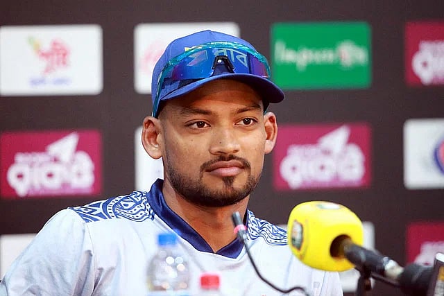 Bangladesh skipper Najmul Shanto at the post-match press conference