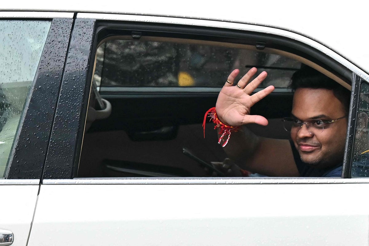 Jay Shah, secretary of the Board of Control for Cricket in India (BCCI), arrives at the Indira Gandhi international airport with the Indian cricket team after their win at the T20 cricket World Cup, in New Delhi on 4 July, 2024