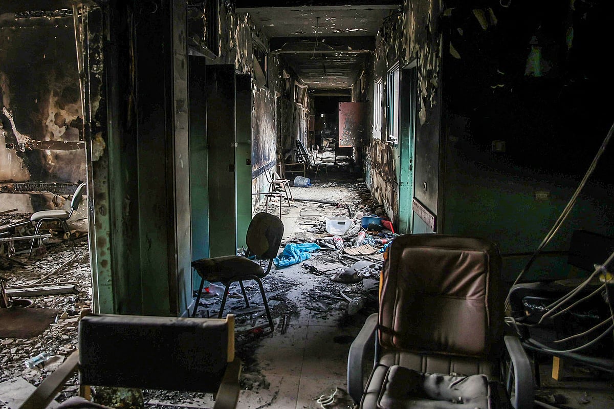 The interior of a destroyed section of al-Shifa hospital in Gaza City is pictured on 17 September, 2024, amid the ongoing war between Israel and the Palestinian Hamas group. Once the crown jewel of Gaza's proud medical community, the Palestinian territory's main Al-Shifa hospital has become a stark symbol of the utter devastation wrought by the Israel-Hamas war.