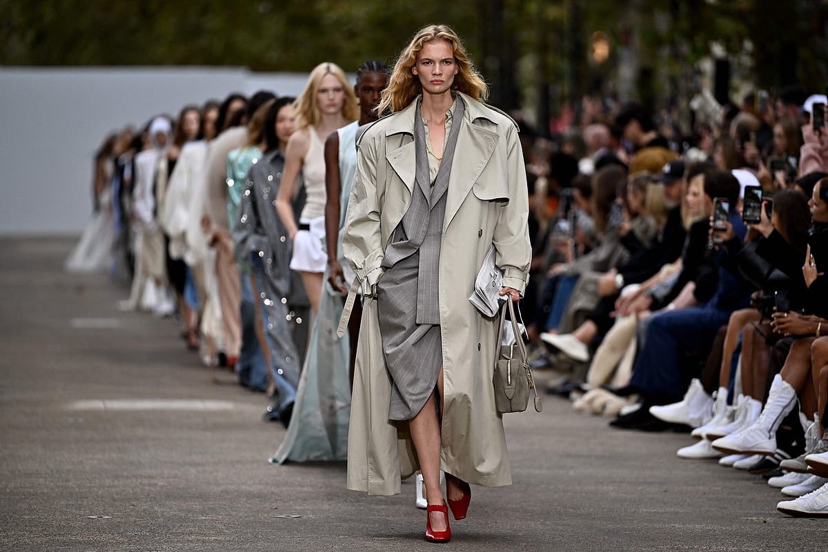 Models present a creation by Stella McCartney for the Women Ready-to-wear Spring-Summer 2025 collection as part of the Paris Fashion Week, in Paris on 30 September, 2024.