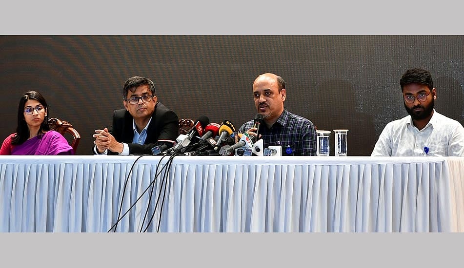 Chief adviser's deputy press secretary Abul Kalam Azad Majumder addressing a press briefing at Foreign Service Academy on Tuesday evening.