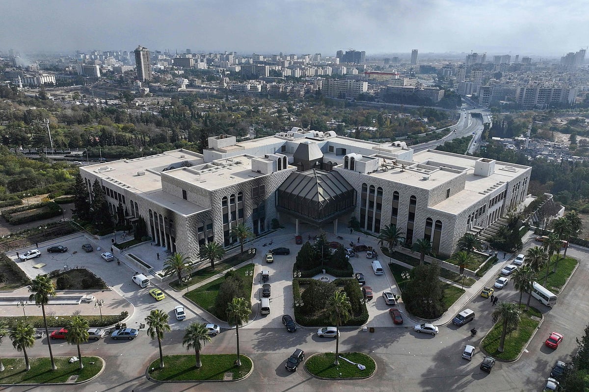 An aerial picture shows a view of the Tishrin residential palace of Syria's ousted president Bashar al-Assad in Damascus' al-Muhajirin area on 8 December, 2024, after Islamist-led rebels declared that they have taken the Syrian capital in a lightning offensive, sending al-Assad fleeing and ending five decades of Baath rule in Syria.