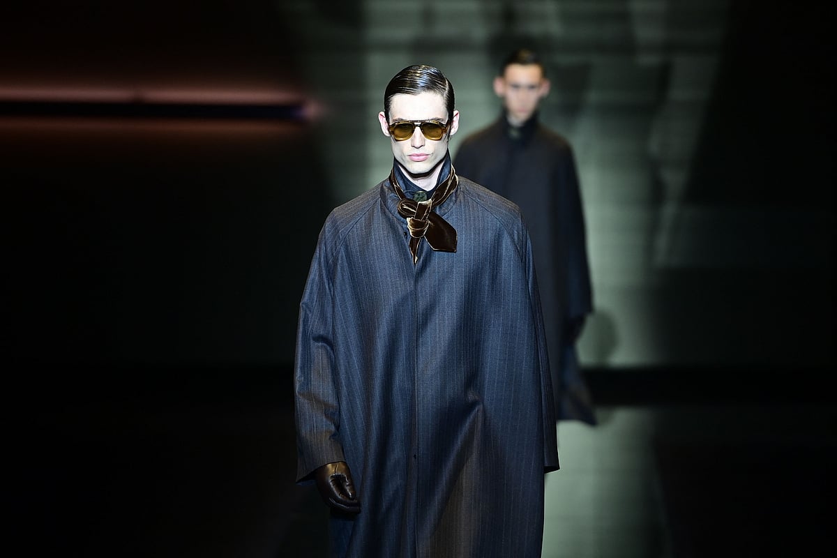 A model walks the runway during the Emporio Armani collection show at Milan's Fashion Week Men's Fall / Winter 2025-2026 in Milan, on 18 January, 2025.