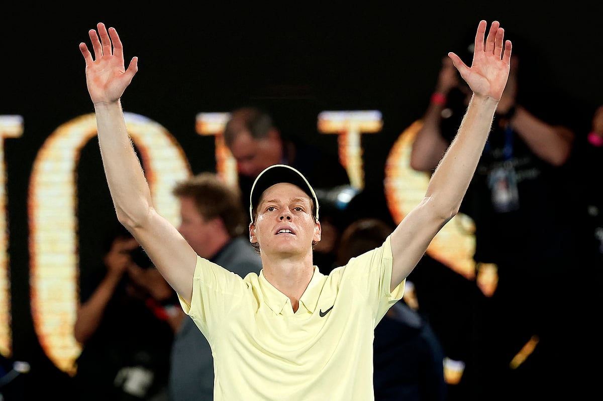 Italy's Jannik Sinner celebrates victory over Germany's Alexander Zverev after their men's singles final match on day fifteen of the Australian Open tennis tournament in Melbourne on 26 January, 2025.