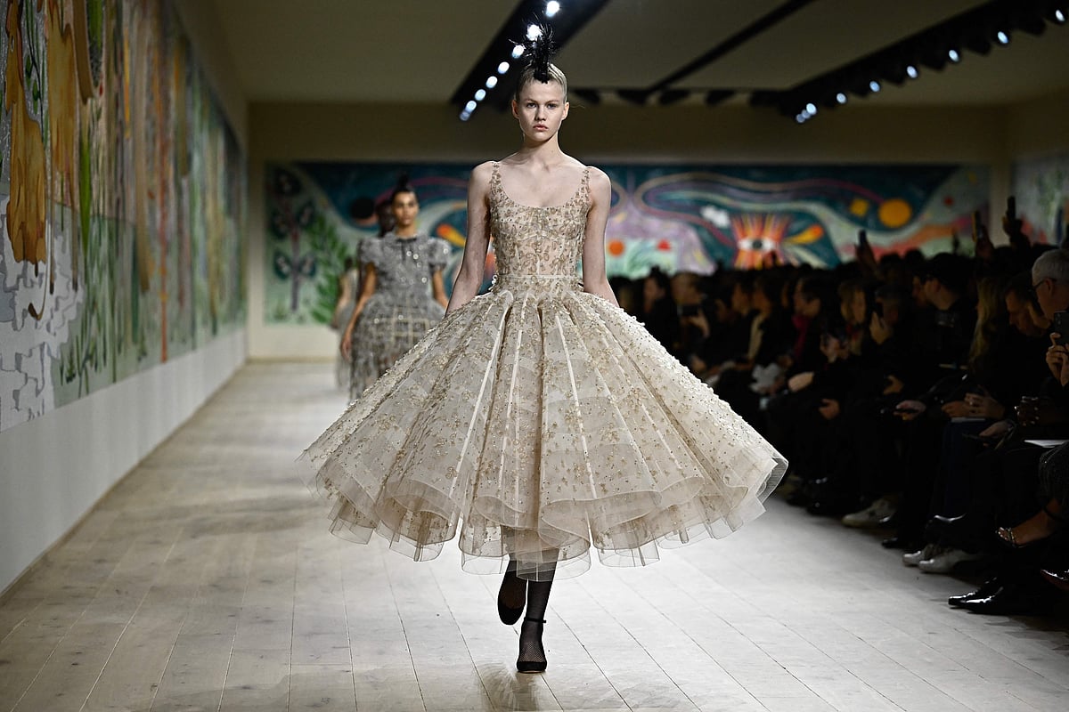 A model presents a creation for Dior during the Women's Haute-Couture Spring/Summer 2025 Fashion Week in Paris on 27 January, 2025.