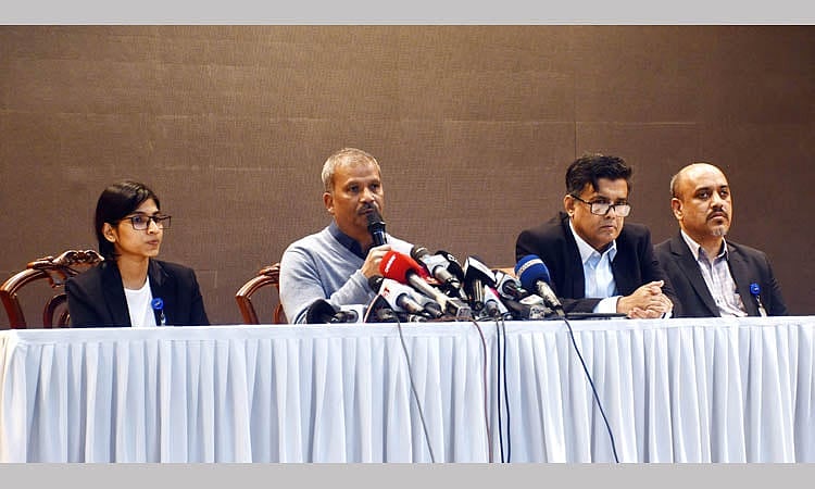 Asif Nazrul speaks at a press briefing in Dhaka on 4 February, 2025.