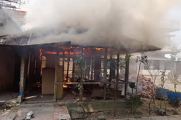Village home of former minister and Awami League general secretary Obaidul Quader on fire. Thursday afternoon at Companiganj, Noakhali.