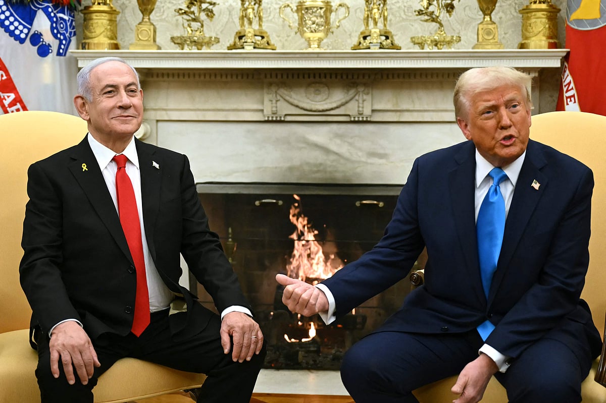 US President Donald Trump (R) meets with Israel's Prime Minister Benjamin Netanyahu in the Oval Office of the White House in Washington, DC, on 4 February, 2025.
