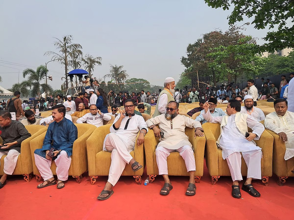 Leaders of various political parties are seen attening the launching event of the new political party ‘National Citizen Party’ formed by the youth at the capital’s Manik Mia Avenue in front of the parliament complex on 28 February 2025.