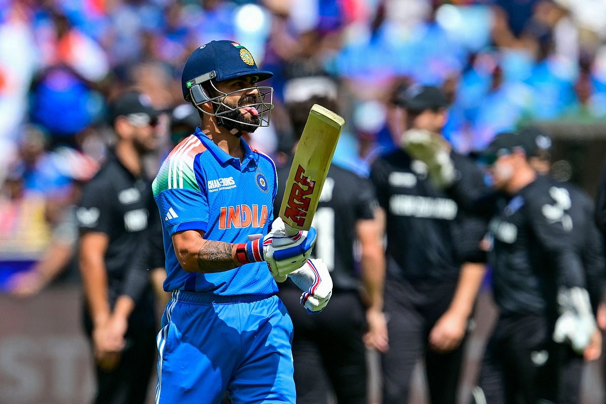 India’s Virat Kohli reacts as he leaves the field after being caught out during the ICC Champions Trophy one-day international (ODI) cricket match between New Zealand and India at the Dubai International Stadium in Dubai on 2 March 2025