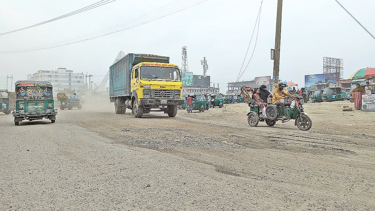 Vehicles moving at slow speed due to the construction work of Dhaka-Sylhet highway