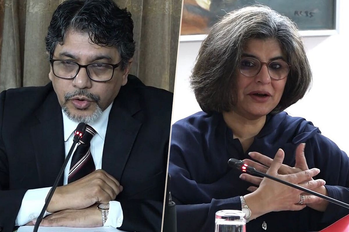 Bangladesh foreign secretary Md Jasim Uddin and Pakistan foreign secretary Amna Baloch at the meeting on 17 April 2025