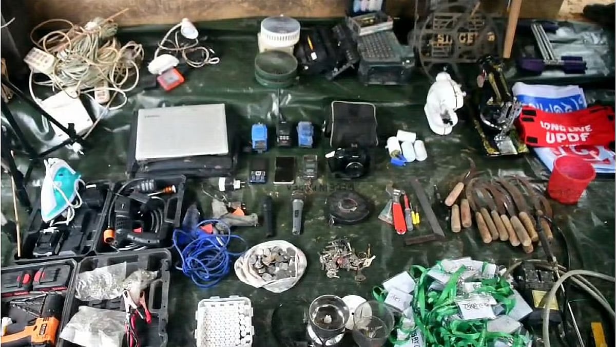 Joint forces bust a terrorists’ hideout during the search operation for the five abducted students in Purnachandra Karbari Para of Bhaibonchara union in Sadar upazila of Khagrachari early on 21 April 2025.