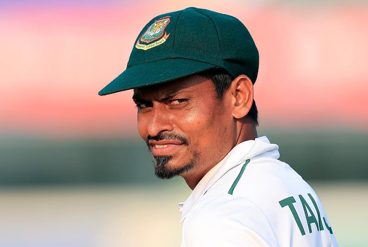 Taijul Islam reacts after picking up five wickets in the second Test against Zimbabwe in Chattogram on 28 April 2025