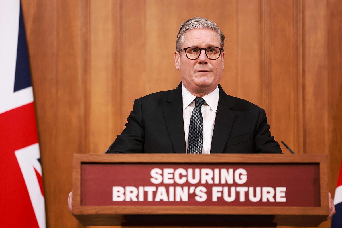 Britain’s Prime Minister Keir Starmer delivers a speech during a press conference at the media briefing room of 9 Downing Street, central London, on 12 May 2025 ahead of the publication of the Government’s Immigration White Paper