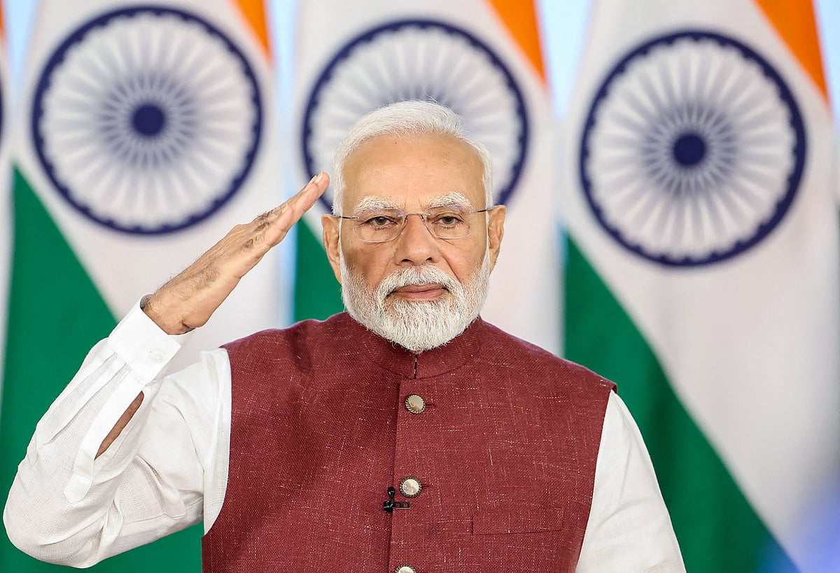 This handout photograph released on May 12, 2025, by the Indian Press Information Bureau (PIB) shows India's Prime Minister Narendra Modi addressing the nation following a truce with Pakistan, via video conferencing in New Delhi. Modi vowed on 12 May to respond strongly to any future "terrorist attack", after a weekend ceasefire with Pakistan following days of military conflict between the nuclear-armed neighbours.