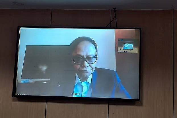 Ahsan H Mansur speaks virtually at a press briefing in Dhaka on 14 May 2025.