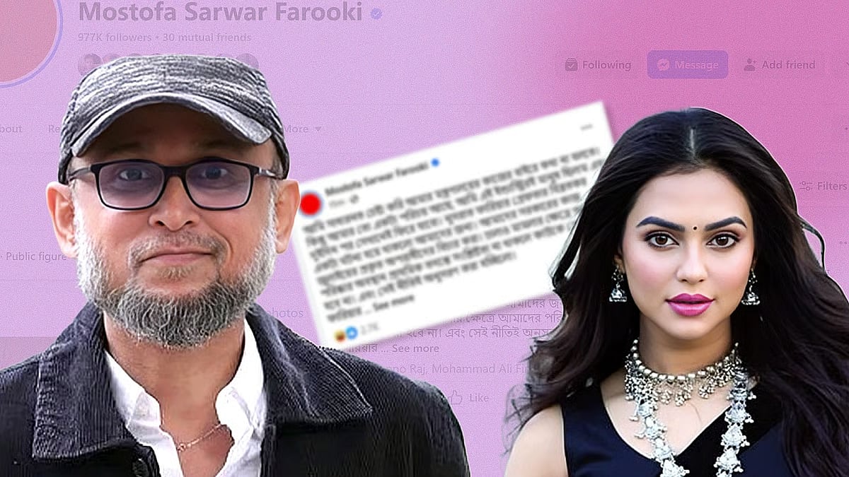 In context of Nusraat Faria’s arrest, cultural affairs adviser Mostofa Sarwar Farooki posted a Facebook status at 11:12 am Monday.