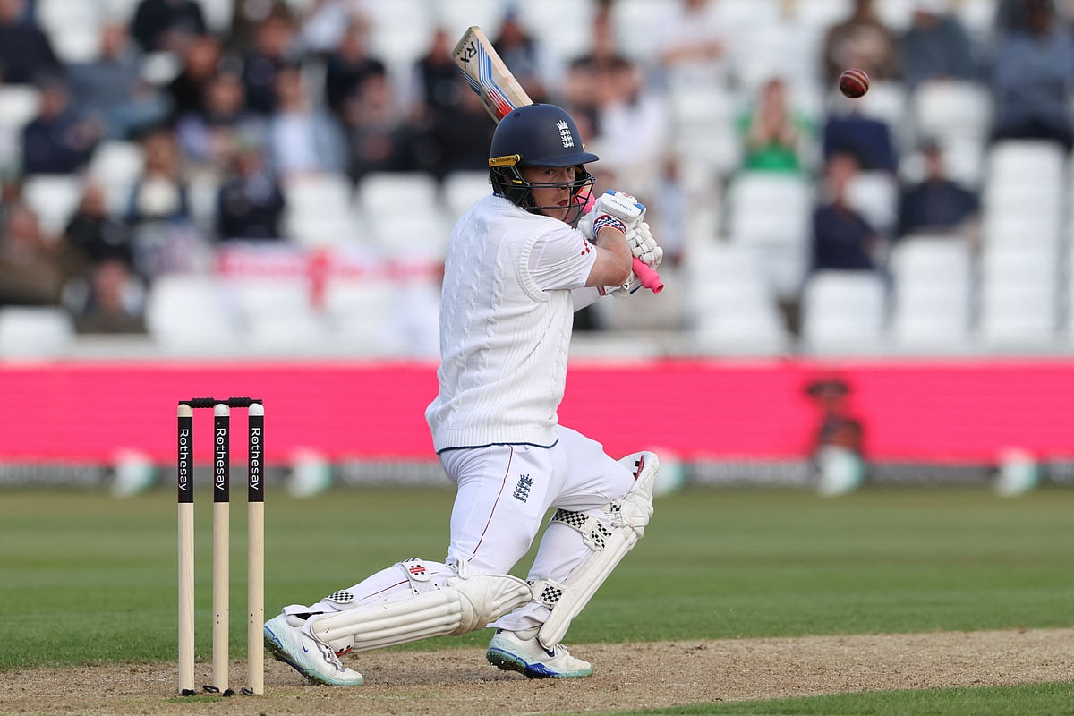 England's Ollie Pope plays a shot on the first day of the four day Test cricket match between England and Zimbabwe at Trent Bridge in Nottingham on 22 May, 2025