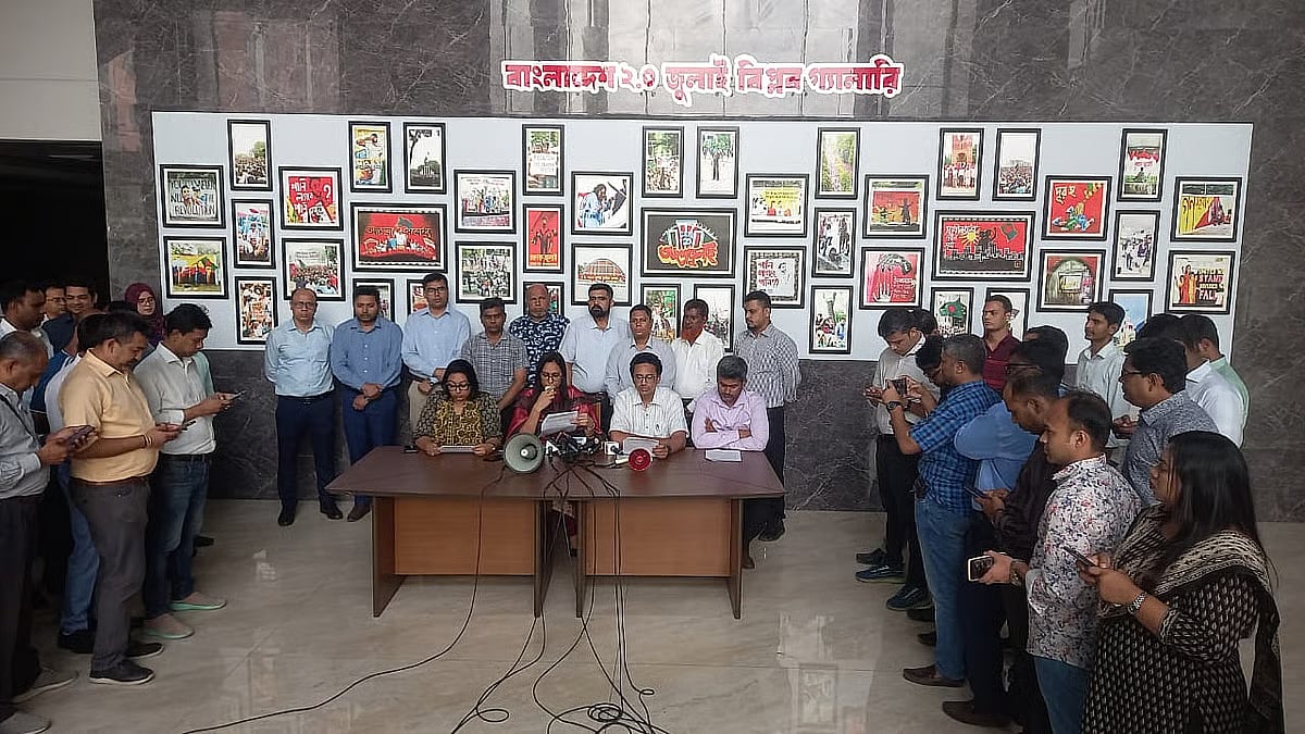 NBR Reform Unity Council leaders speak at a press conference on 26 May.