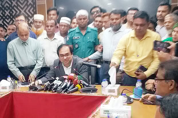 Land ministry senior secretary ASM Saleh Ahmed spoke to the newspersons following a meeting with the protesters today