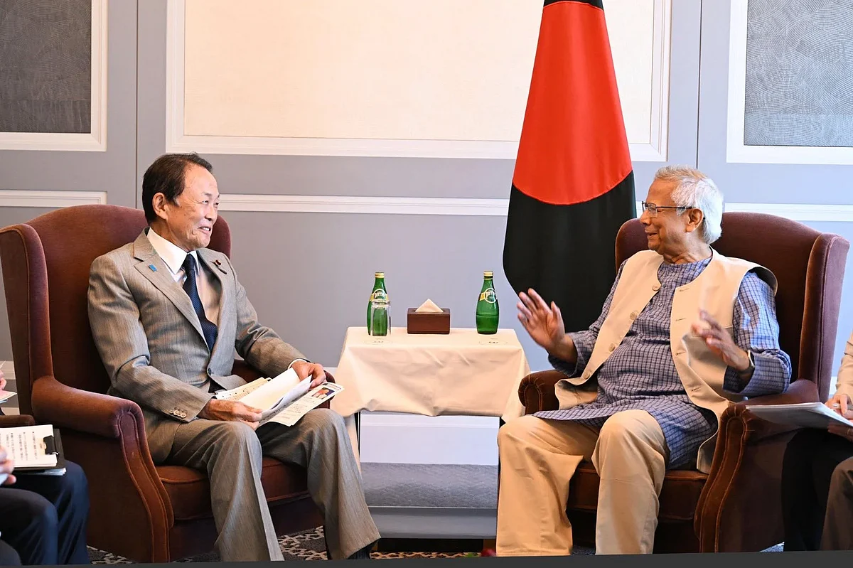 President of the Japan-Bangladesh Parliamentary Friendship League Taro Aso met with Chief Adviser Professor Dr Muhammad Yunus at Imperial Hotel in Tokyo on 28 May