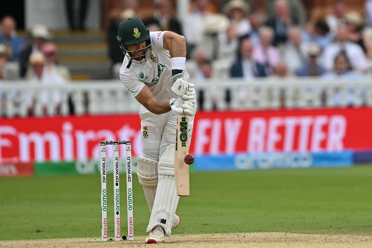 South Africa's Aiden Markram hits a boundary to reach his century on day three of the ICC World Test Championship cricket final match between Australia and South Africa, at Lord's cricket ground, in London, on13  June, 2025.