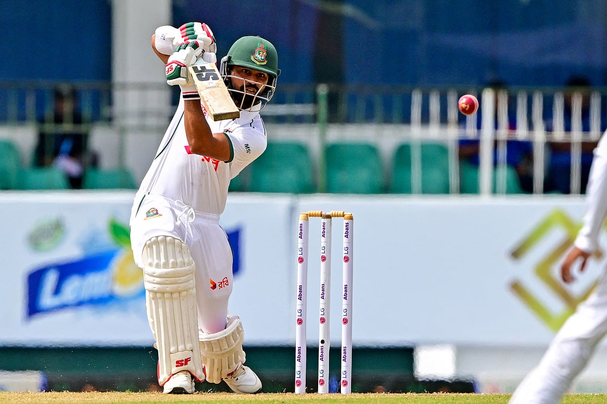 Bangladesh's Shadman Islam plays a shot during the first day of the second Test cricket match between Sri Lanka and Bangladesh at the Sinhalese Sports Club (SSC) in Colombo on 25 June, 2025