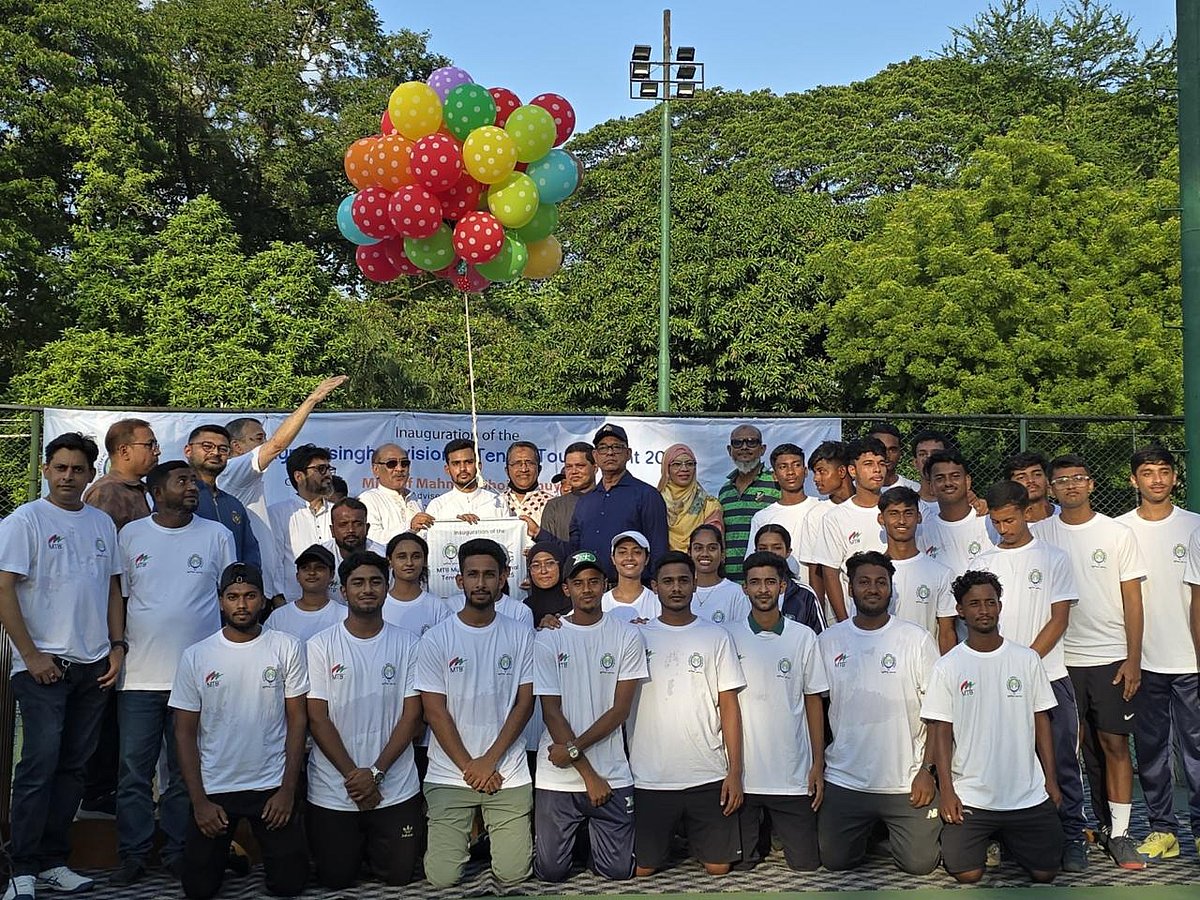 Adviser Asif Mahmud Shojib Bhuiyan inaugurates MTB Mymensingh divisional tennis tournament 2025 on 27 June 2025.