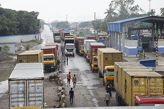 Cargo trucks wait in long queue at Gate- 5 of the Chattogram port.