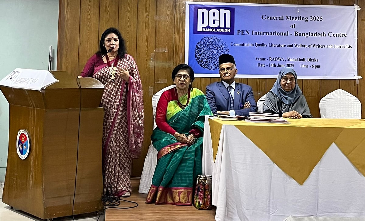 Prof Nashid Kamal addresses the recently held general meeting of PEN International
