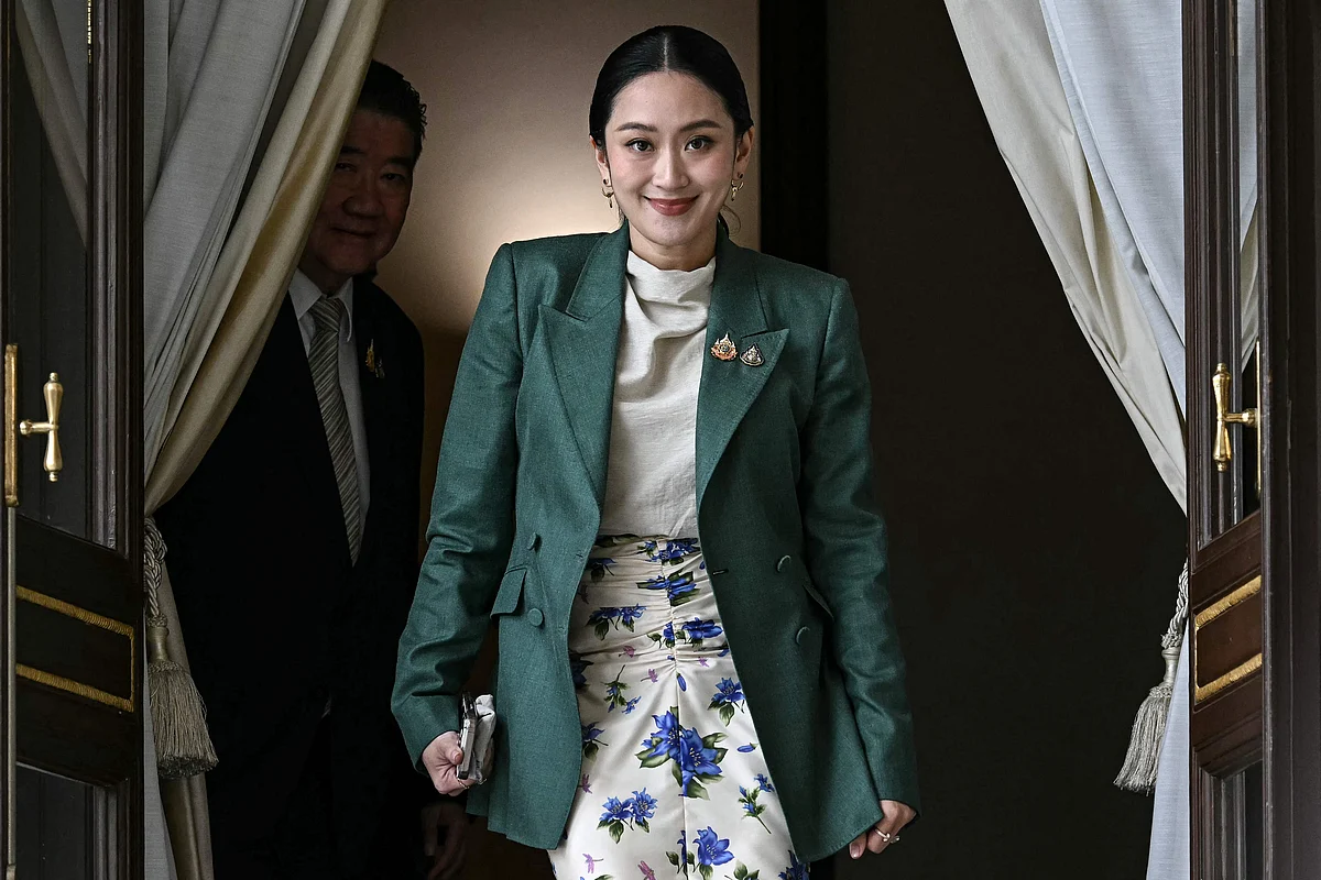 Thailand's Prime Minister Paetongtarn Shinawatra arrives for a press conference following her suspension by the country's Constitutional Court at Government House in Bangkok on July 1, 2025.
