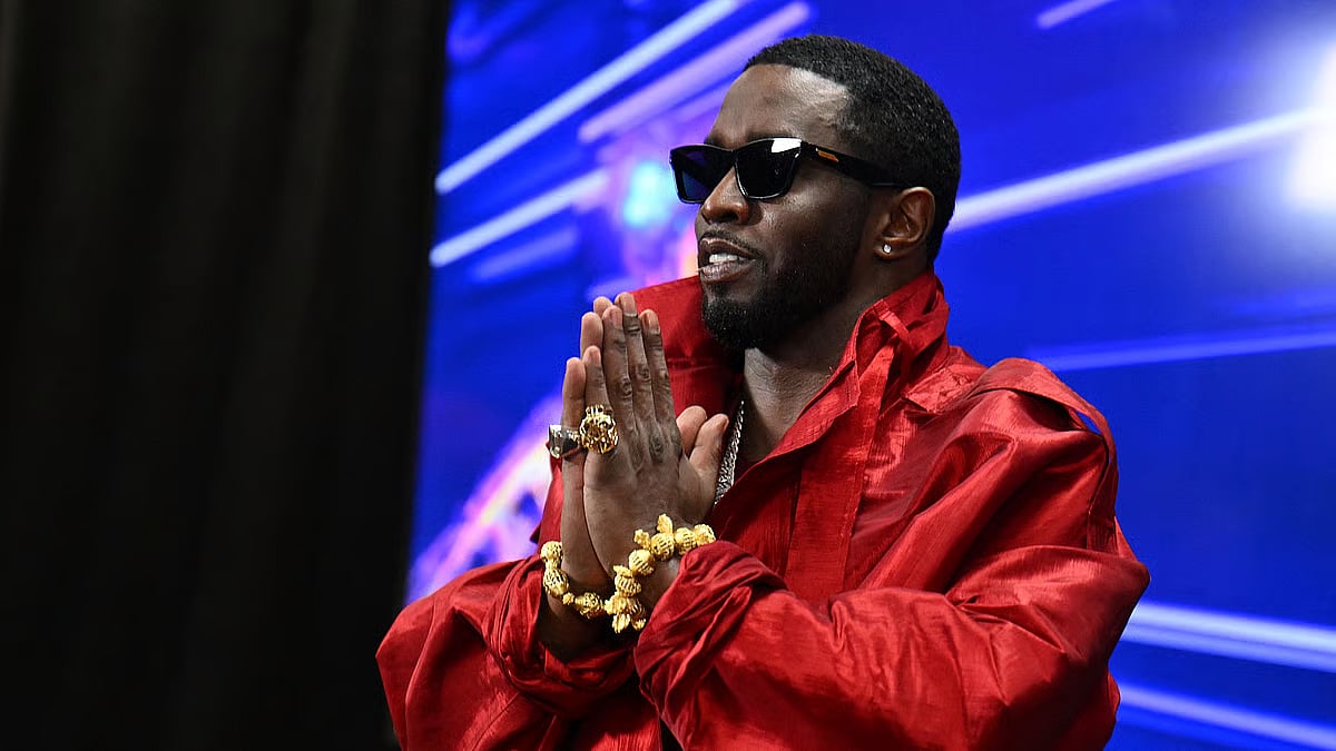 US producer-musician Sean "Diddy" Combs poses with the Global Icon award in the press room during the MTV Video Music Awards at the Prudential Center in Newark, New Jersey, on 12 September, 2023.