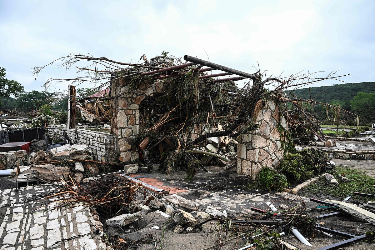 A damaged home is seen near Camp Mystic, the site of where at least 20 girls went missing after flash flooding in Hunt, Texas, on 5 July, 2025.