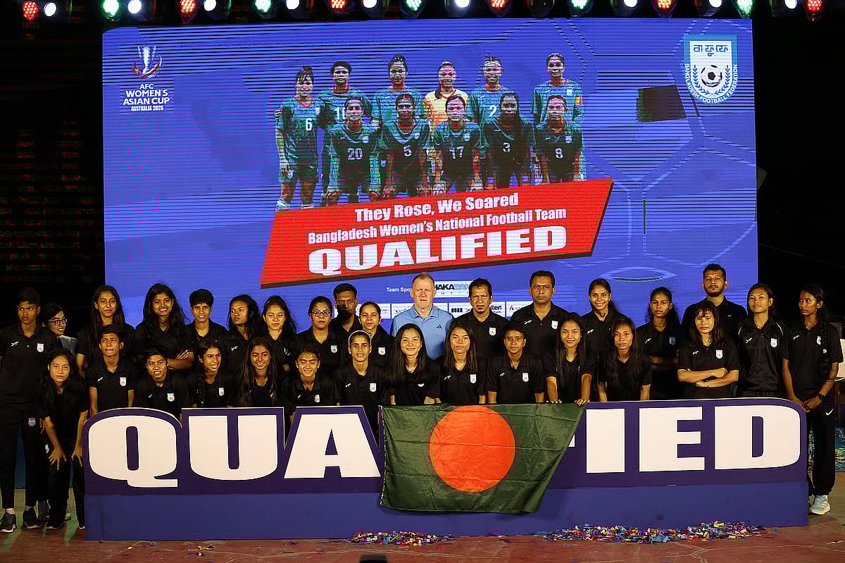 Bangladesh women football team was accorded reception upon return from Myanmar securing Asian Cup berth