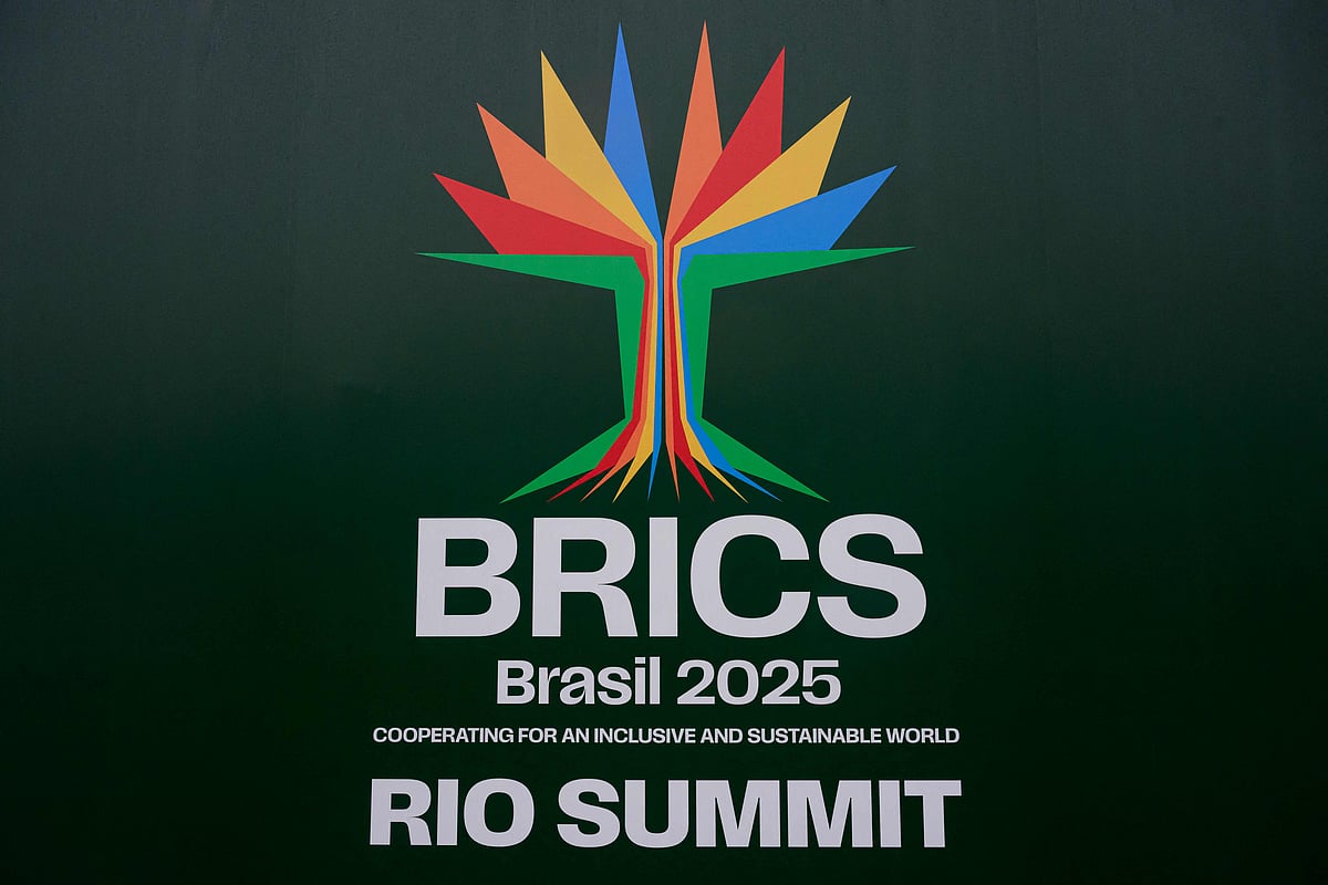 A banner of the BRICS summit is displayed at the Modern Art Museum (MAM) where the BRICS summit 2025 will be held in Rio de Janeiro, Brazil on 4 July, 2025