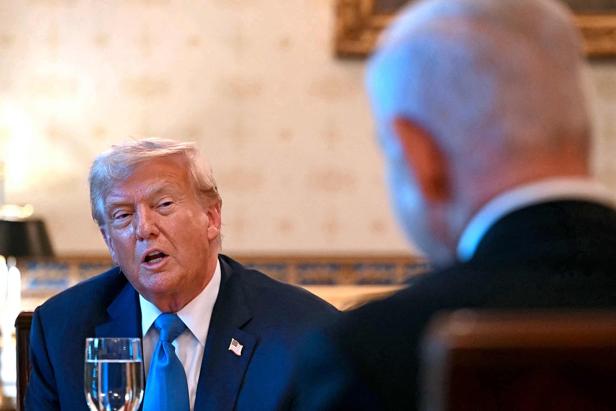 US President Donald Trump meets with Israeli Prime Minister Benjamin Netanyahu (R) at the Blue Room of the White House in Washington, DC, on 7 July 2025