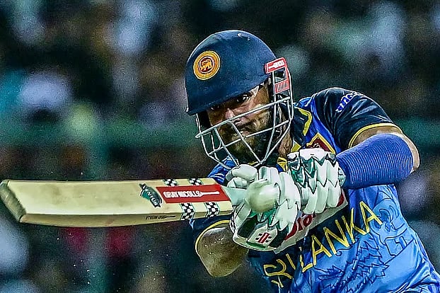 Sri Lanka batter Kushal Mendis plays a shot during their first T20 match against Bangladesh on Thursday