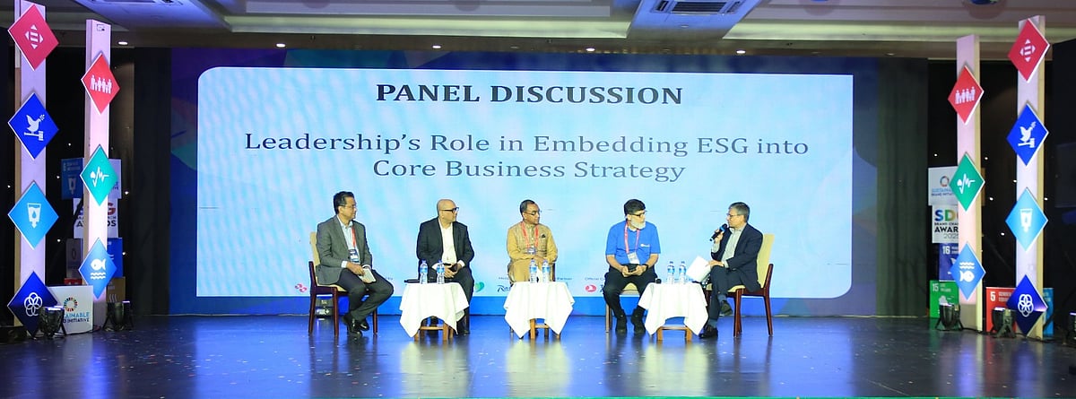 Panelists at the Sustainability Summit 2025, presented by AkijBashir Group and powered by SMC Enterprise Limited on 12 July, 2025.