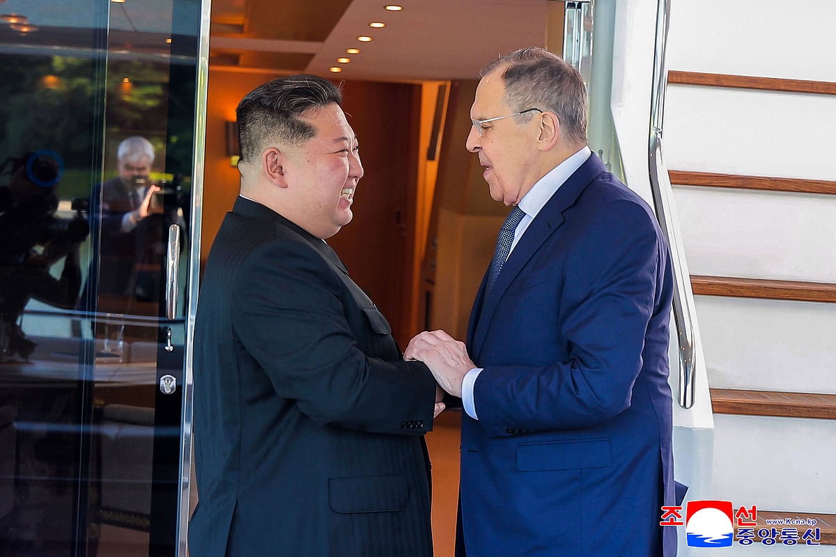 This picture taken on 12 July, 2025 and released from North Korea's official Korean Central News Agency (KCNA) on 13 July, 2025 shows North Korean leader Kim Jong Un meeting with Russian Foreign Minister Sergei Lavrov in Wonsan, North Korea.