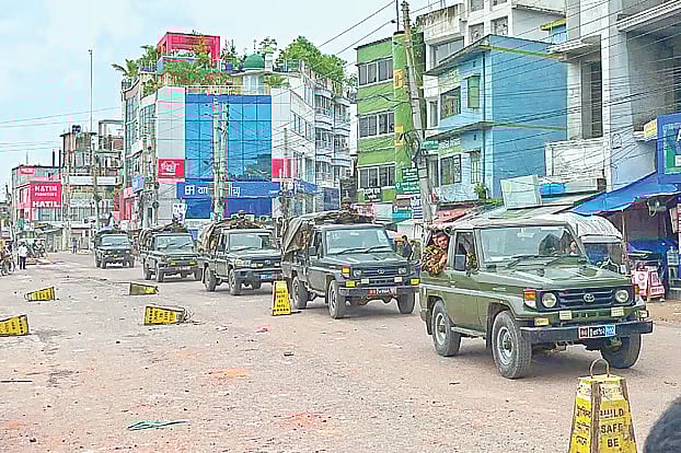 During curfew in Gopalganj, army patrols the city on Thursday