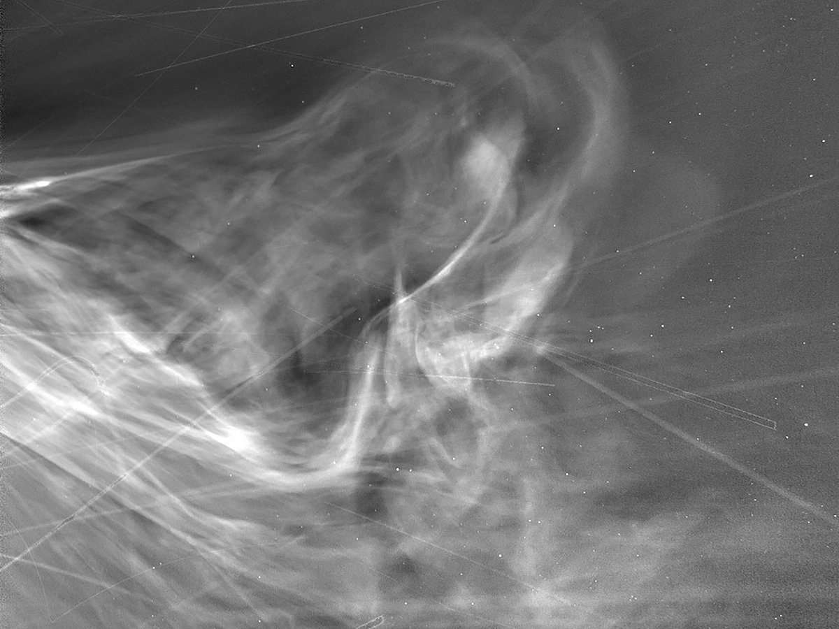 This photo provided by NASA on 15  July, 2025 taken by Parker Solar Probe’s WISPR instrument during its record-breaking flyby of the Sun on 25 December, 2024, shows the solar wind racing out from the Sun’s outer atmosphere, the corona.