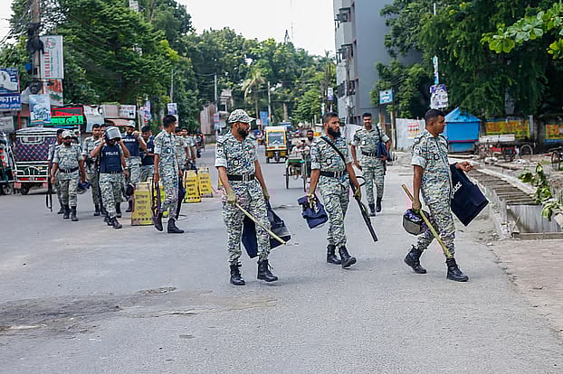 Members of law enforcement agencies were seen patrolling different roads in Gopalganj on Saturday.