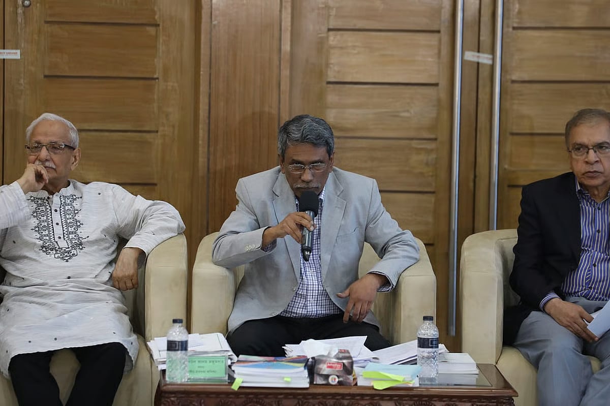 National Consensus Commission Vice President Ali Riaz speaks during dialogue with political parties on 21 July