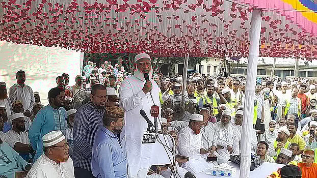 Jamaat-e-Islami ameer Shafiqur Rahman delivered a speech at the Mominpur School ground after visiting the grave of Shah Alam Mia who died during the party’s grand rally in Dhaka on 19 July.