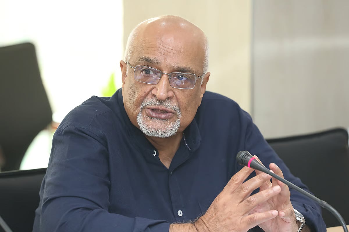 Debapriya Bhattacharya, a distinguished fellow at the Centre for Policy Dialogue (CPD), addresses a roundtable at the Prothom Alo office in Karwan Bazar, Dhaka on 23 July 2025.