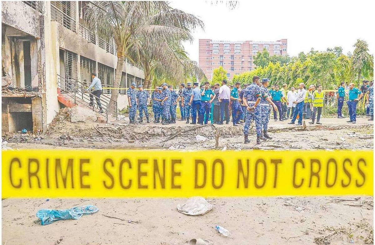 Bangladesh Air Force officials visit training fighter jet crash site Milestone School and College, Diabari, Uttara, Dhaka