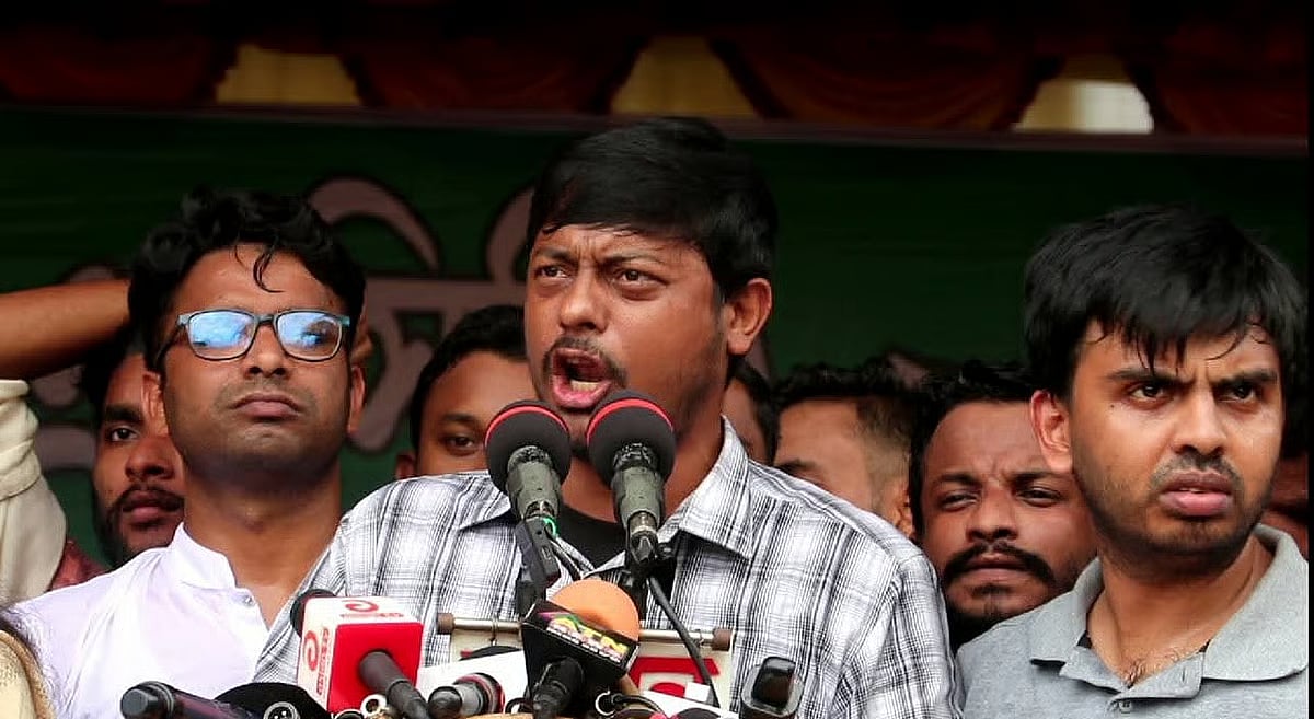 NCP chief coordinator Nasiruddin Patwari addresses a street rally organised at the Old Collectorate Ground in Moktarpara, Netrokona, on 27 July 2025 as part of the NCP’s “July March to Build the Nation” campaign.
