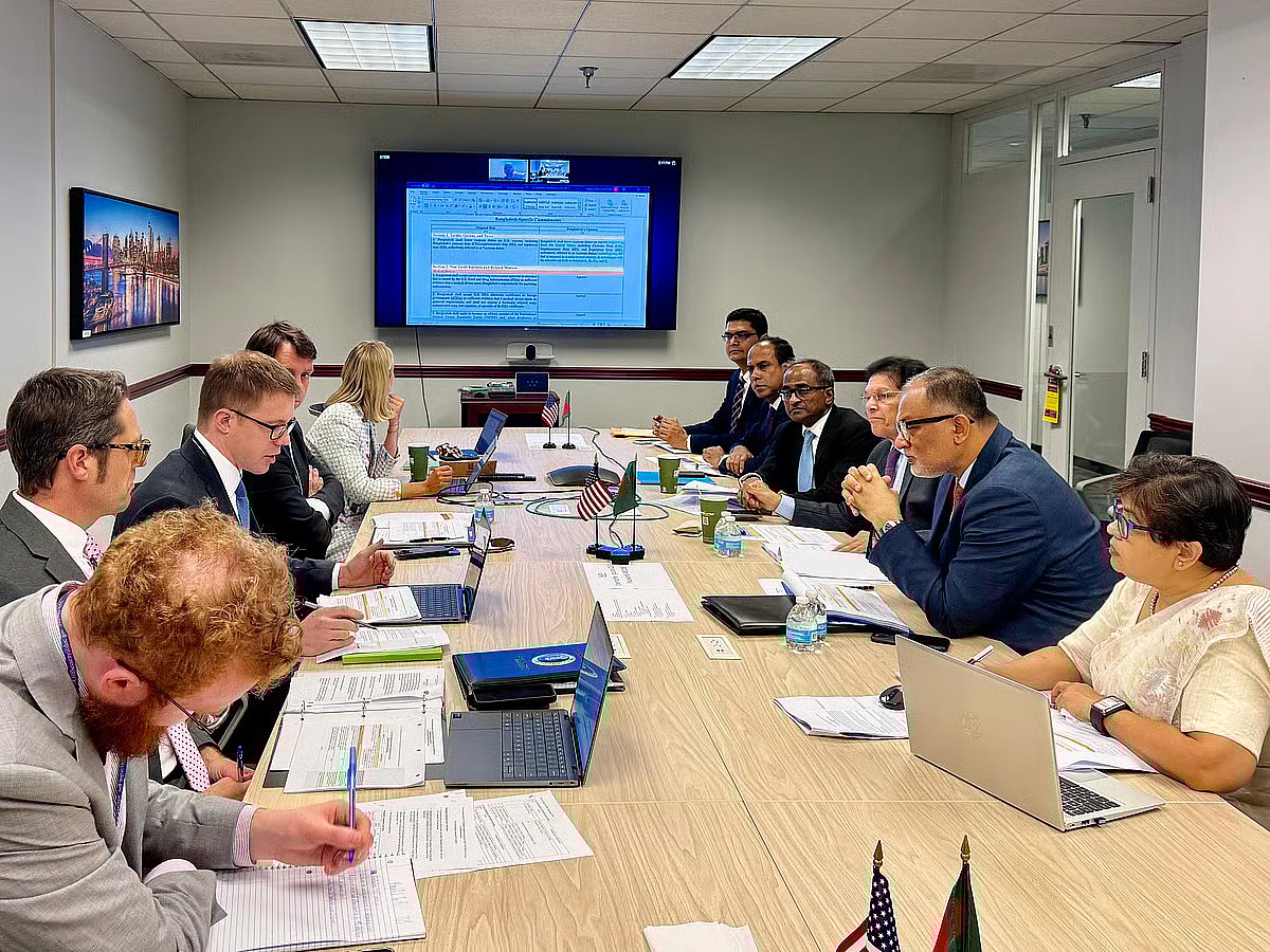Bangladesh delegation led by Commerce Adviser Bashiruddin holds the first day of the third round of talks with the US, on reducing the reciprocal tariff rate on 29 July 2025